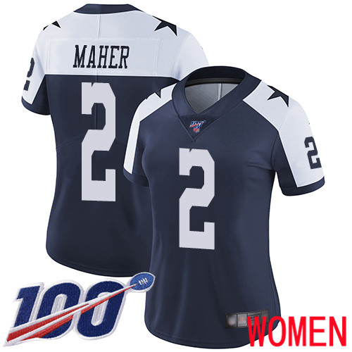 Women Dallas Cowboys Limited Navy Blue Brett Maher Alternate #2 100th Season Vapor Untouchable Throwback NFL Jersey